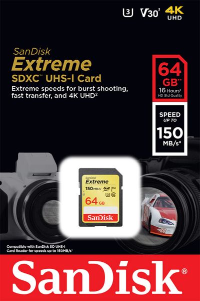 SanDisk 64 GB SDXC Extreme 150MB/s V30 UHS-I U3 Speicherkarte