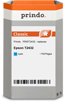 Prindo Tintenpatrone cyan PRIET2432 T2432 ~740 Seiten Prindo CLASSIC: DIE Alternative, Top Qualität,