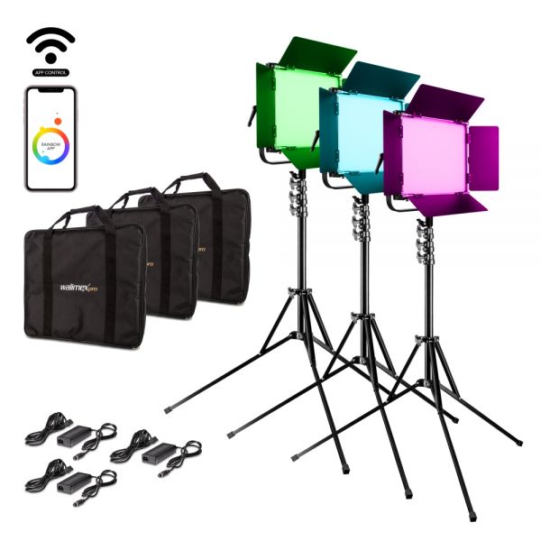 Walimex pro LED Rainbow 100W RGBWW Set 3 (3x Rainbow 100W, 3x Lampenstativ GN-806)